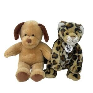 Build a Bear Workshop Brown Dog Cheetah Cat Plush LOT of 2